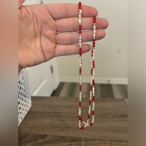 Vintage Authentic Freshwater Pearl Necklace with Red Crystals